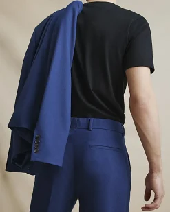 Blue Slim Fit Stretch Textured Suit Trousers