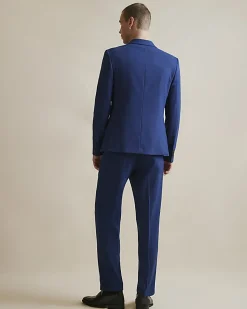 Blue Slim Fit Stretch Textured Suit Trousers