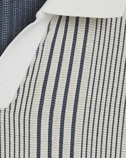 Blue Slim Fit Stripe Open Neck Polo Shirt