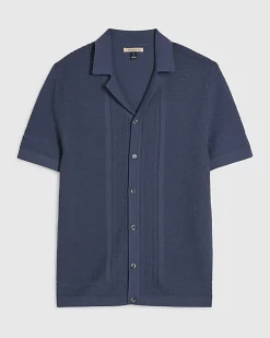 Blue Slim Fit Textured Knitted Shirt