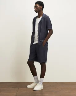 Blue Slim Fit Textured Knitted Shorts