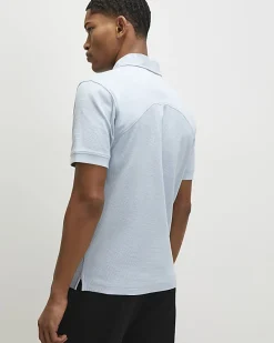 Blue Slim Fit Textured Polo Shirt