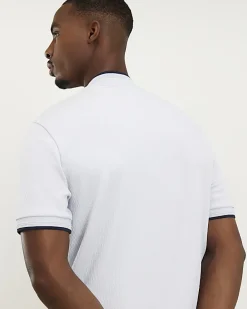 Blue Slim Fit Textured Tipped Polo Shirt