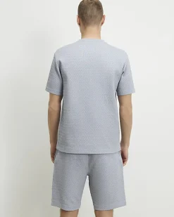 Blue Slim Fit Triangle Jacquard T-Shirt