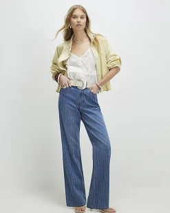 Blue Stripe Relaxed Straight Leg Jeans
