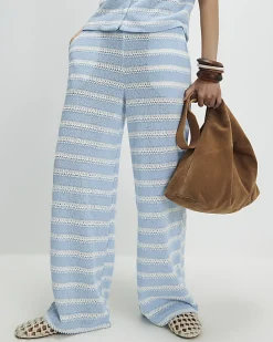 Blue Striped crochet Wide Leg Trousers