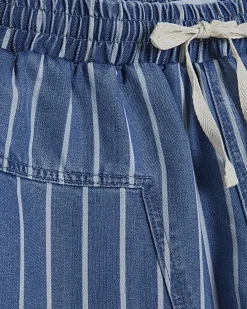 Blue Striped Denim Shorts