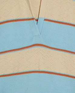 Blue Striped Knitted Polo Shirt