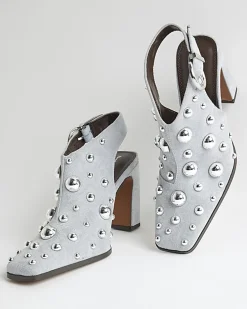 Blue Studded Sling Back Boots