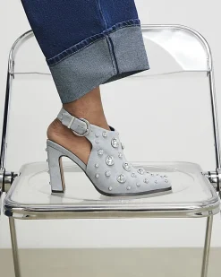 Blue Studded Sling Back Boots