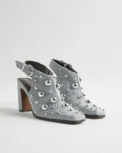 Blue Studded Sling Back Boots