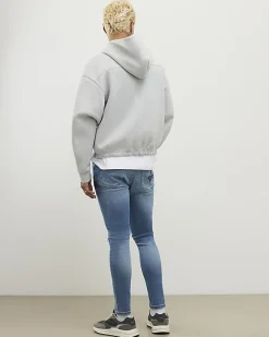 Blue Super Skinny Fit Ripped Stretch Jeans