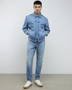 Blue Tapered Fit Stretch Jeans