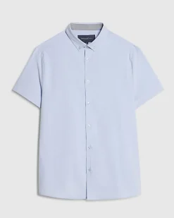Blue Textured Muscle Fit Short Sleeve Shirt