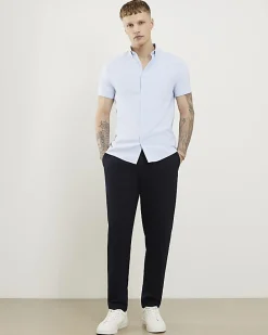 Blue Textured Muscle Fit Short Sleeve Shirt