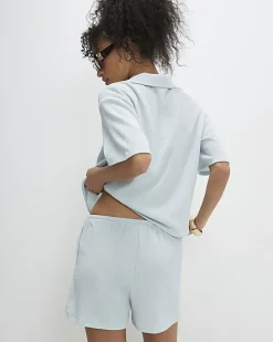 Blue Textured Shorts