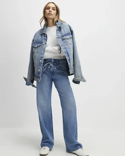 Blue Tie Detail Wide Leg Jeans
