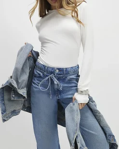 Blue Tie Detail Wide Leg Jeans