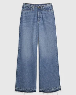 Blue Turn Down Hem Wide Leg Jeans