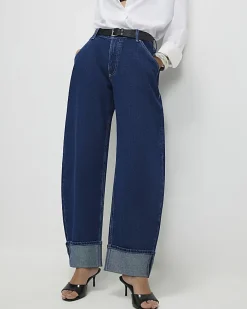 Blue Turn Up Cuff Barrel Leg Jeans