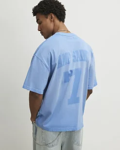 Blue Washed Oversized Fit Ame Saint 7 T-Shirt