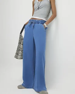 Blue Wide Leg Paperbag Jeans