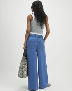Blue Wide Leg Paperbag Jeans