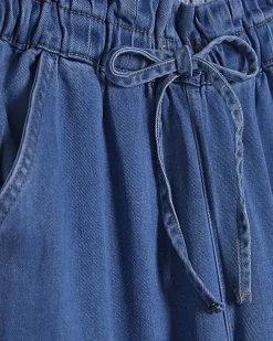 Blue Wide Leg Paperbag Jeans