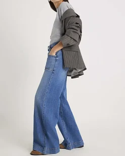 Blue Wide Leg Pocket Front Jeans