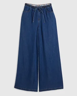 Blue Wide Leg Pyjama Style Drawstring Jeans