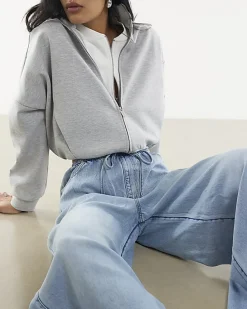 Blue Wide Leg Pyjama Style Drawstring Jeans