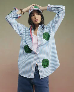 Blue Year Zero Stripe Smiley Face Shirt