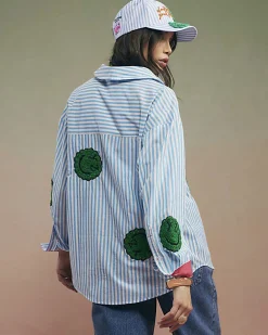 Blue Year Zero Stripe Smiley Face Shirt