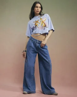 Blue Year Zero Tiger Graphic Crop T-Shirt