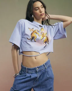 Blue Year Zero Tiger Graphic Crop T-Shirt