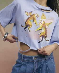 Blue Year Zero Tiger Graphic Crop T-Shirt