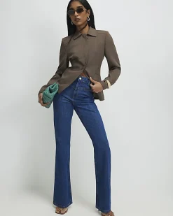 Blue Yoke Detail Bootcut Jeans