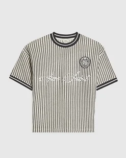Boys Black Crochet Stripe T-Shirt