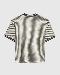 Boys Black Crochet Stripe T-Shirt