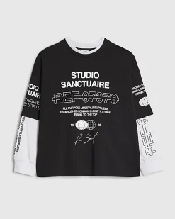 Boys Black Double Layer Sanctuaire T-Shirt