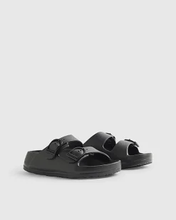 Boys Black Moulded Double Strap Sliders
