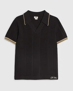 Boys Black Textured Polo Shirt