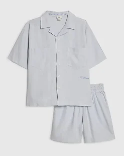 Boys Blue Linen Look Shirt Set