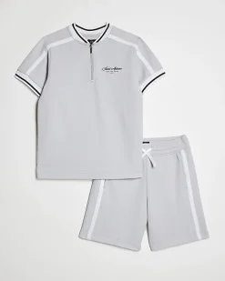 Boys Blue Slim Fit Baseball Polo Set