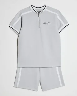 Boys Blue Slim Fit Baseball Polo Set
