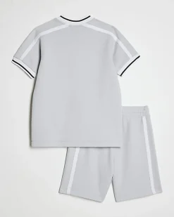 Boys Blue Slim Fit Baseball Polo Set