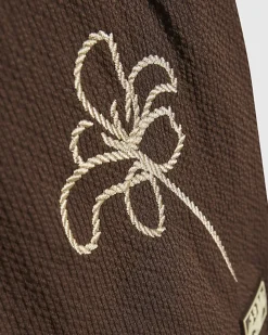Boys Brown Embroidered Floral Swim Set