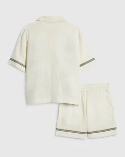Boys Cream Embroidered Palm Shirt Set