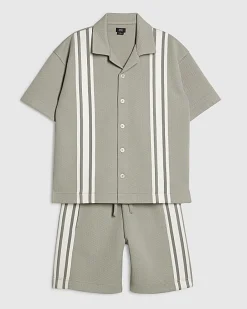 Boys Green Boxy Stripe Smart Shirt Set