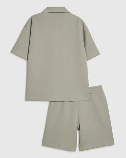 Boys Green Boxy Stripe Smart Shirt Set